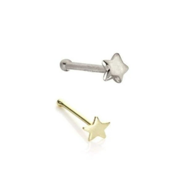 14K Solid Gold Star Nose Ring Piercing for Womens Body Jewelry Gold Piercing - Picture 2 of 8